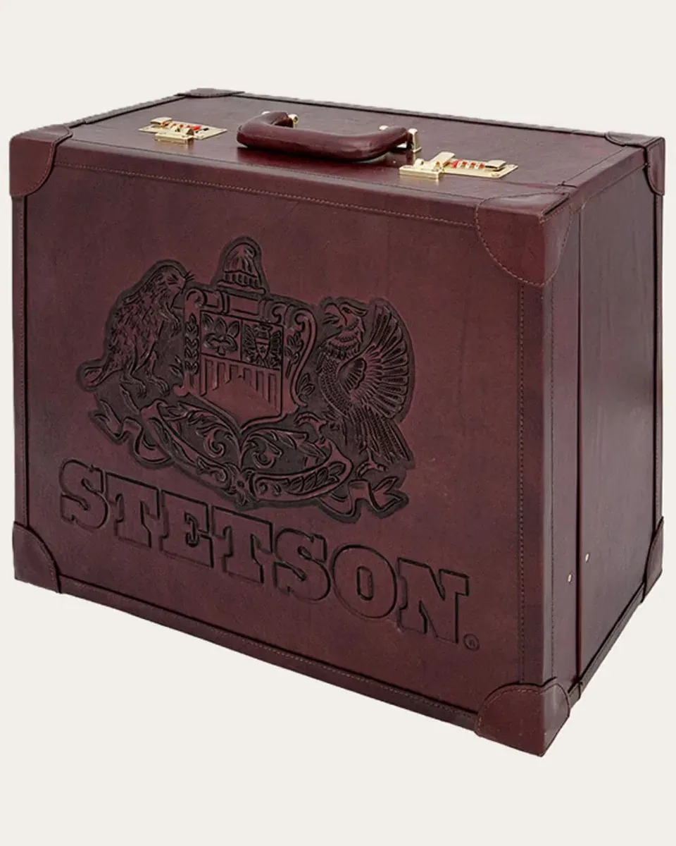 Lockable tooled leather Stetson hat case