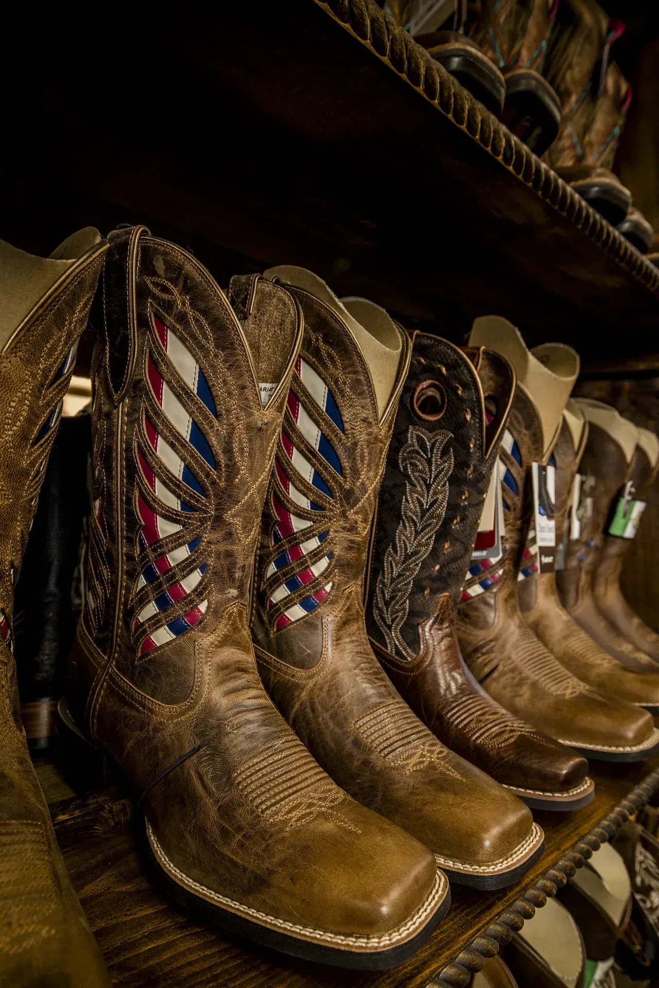 Premium leather square-toe boots on display